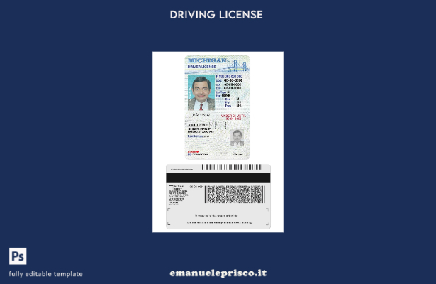 verified style Patente di guida USA Michigan stile verificato secondo il modello template